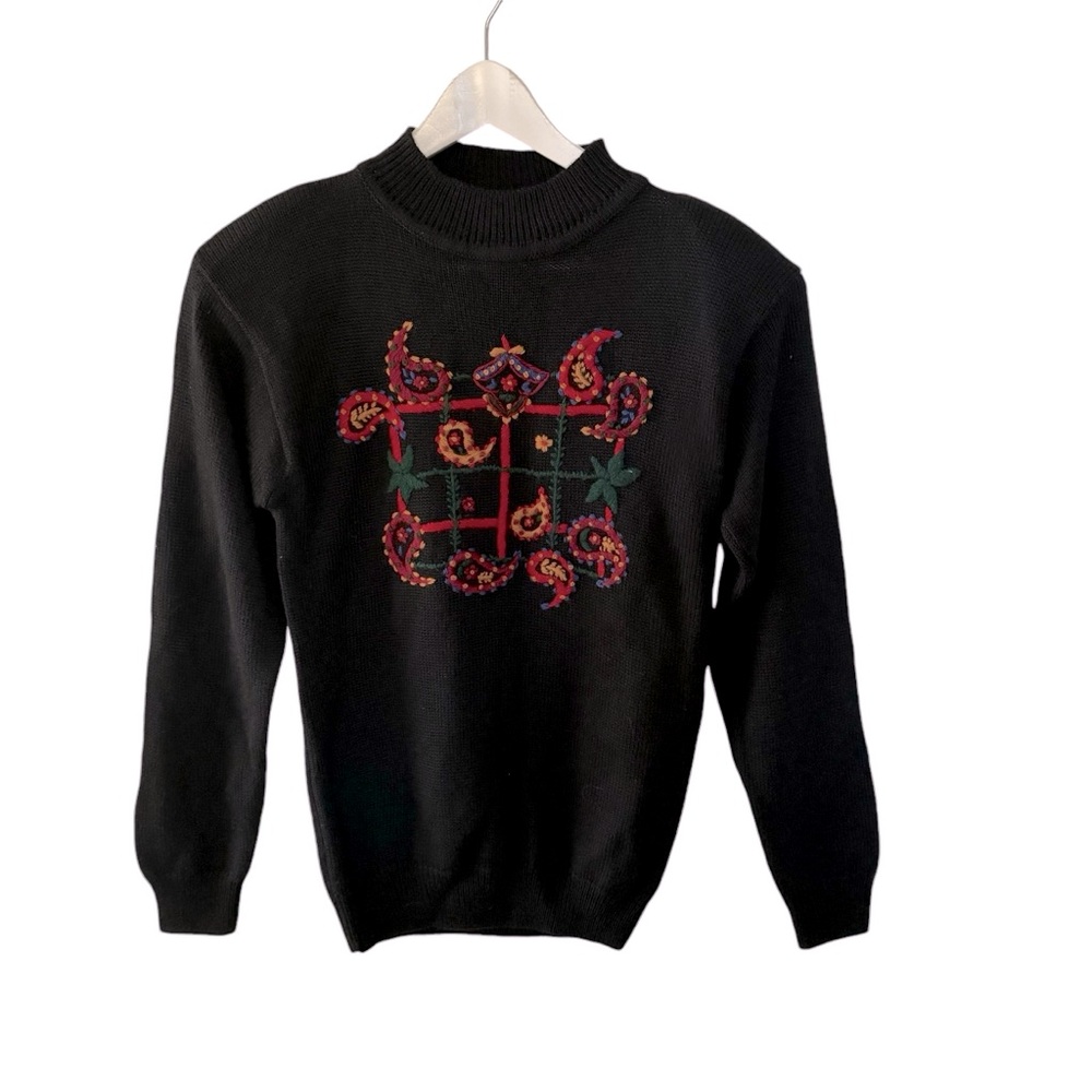 Vintage Eastex Black Sweater Women’s Small Petite Cottagecore Grandma Jumper